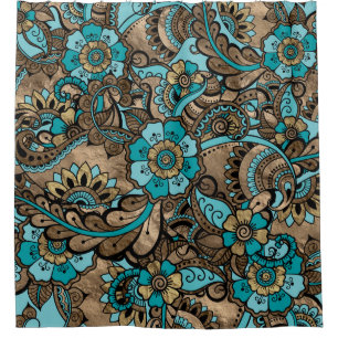 Floral Paisley Pattern - aquamarine und goldene Duschvorhang