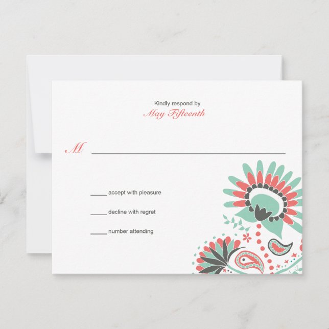 Floral Paisley Wedding Response RSVP Karte (Vorderseite)