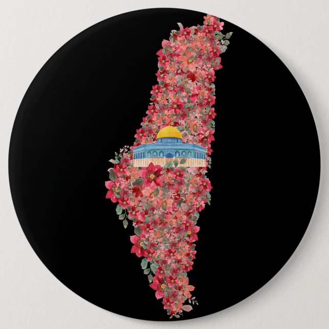 Floral Palestine map Kuppel Rock al Quads Geschenk Button (Vorderseite)
