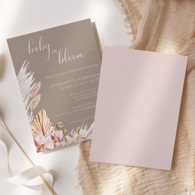 Floral Pampas Grass Baby in Bloom | Babydusche Einladung (Von Creator hochgeladen)