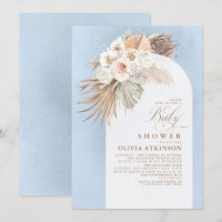 Floral Pampas Grass Boho Dusty Blue Baby Dusche