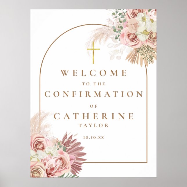 Floral Pampas Grass Confirmation Welcome Sign Poster (Vorne)