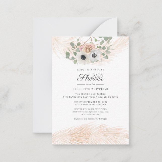 Floral Pampas Grass Girl Babydusche Einladung (Vorderseite)