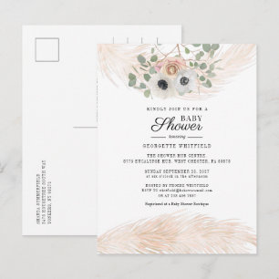 Floral Pampas Grass Modern Girl Baby Dusche Einladungspostkarte