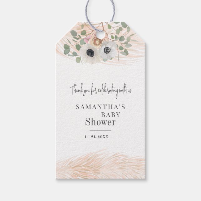 Floral Pampas Grass Modern Girl Baby Dusche Geschenkanhänger (Vorderseite)