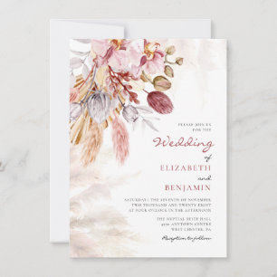 Floral Pampas Grass Tan Terracotta Wedding Einladung