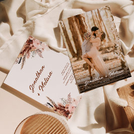 Floral Pampas Rust Terracotta Script Foto Wedding Einladung