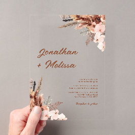 Floral Pampas Rustic Terracotta Script Wedding Acryleinladungen