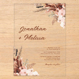 Floral Pampas Rustic Terracotta Script Wedding Acryleinladungen