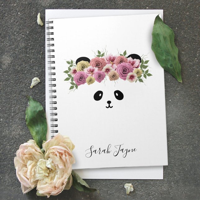 Floral Panda Bear Girl Nom du journal Carnet (Also makes a cute Baby Shower Guest Book - Just change the text. )
