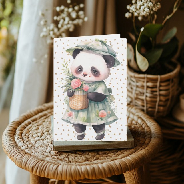 Floral Panda Birthday Card Dankeskarte (Panda With Flower Dress Card)