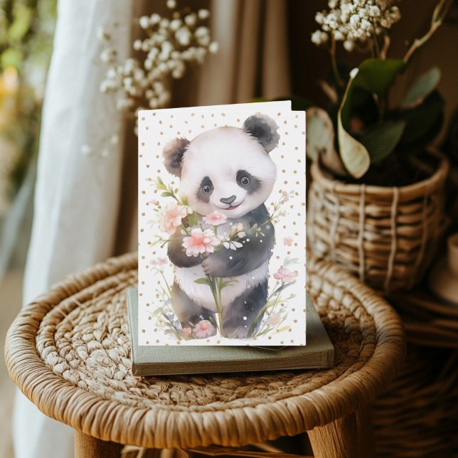 Floral Panda Grußkarte Dankeskarte (Golden Panda Greeting Card)