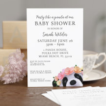Floral Panda Polka Dot Girl Babydusche Einladung