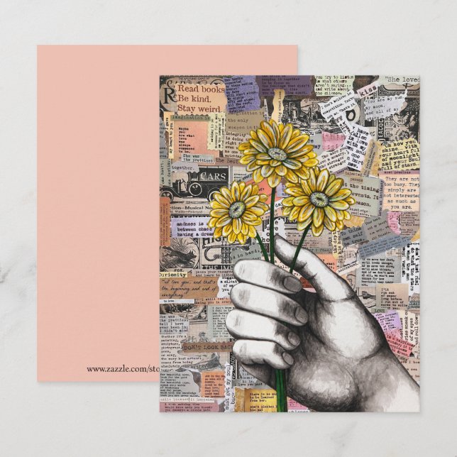 Floral Paper Collage Mixed Media Dankeskarte (Vorne/Hinten)