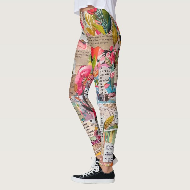 Floral Paper Collage Mixed Media Leggings (Links)