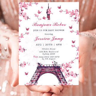 Floral Paris Eiffel Tower Baby Dusche Party Einladung
