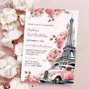 Floral Paris Eiffelturm 2. Geburtstag Party Einladung