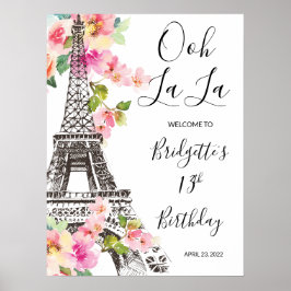 Floral Paris Tour Eiffel Affiche de bienvenue d'an