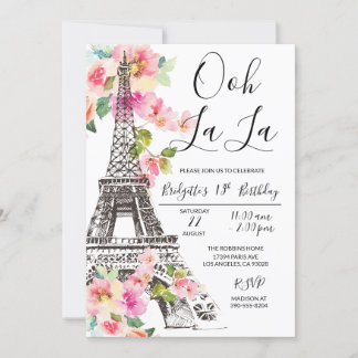 Floral Paris Tour Eiffel Invitation Anniversaire