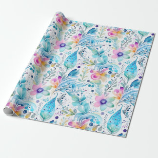 Floral Pasley Ferns Blue & Pink Geschenkpapier