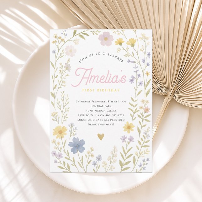 Floral Pastel Fleur sauvage Invitation d'anniversa (Créateur téléchargé)