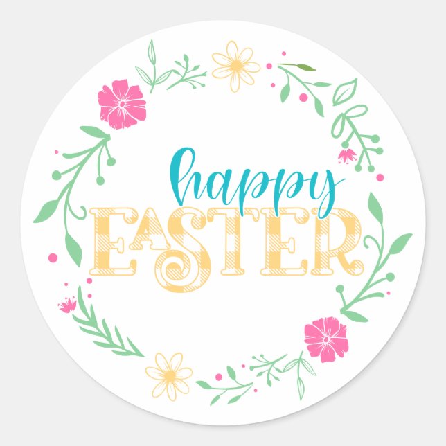 Floral Pastel Happy Oaster Runder Aufkleber (Vorderseite)