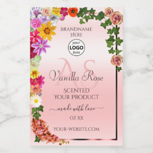 Floral Pastel rose produit Étiquettes Initiales Lo