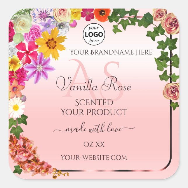 Floral Pastel rose produit Étiquettes Initiales Lo (Devant)