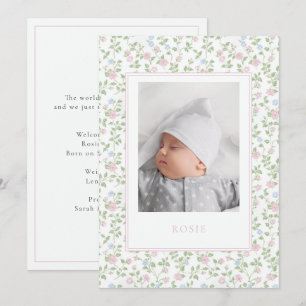 Floral Pastel Roses Baby Birth Photo Faire-part