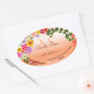 Floral Pastel Saumon Étiquettes de produits avec M