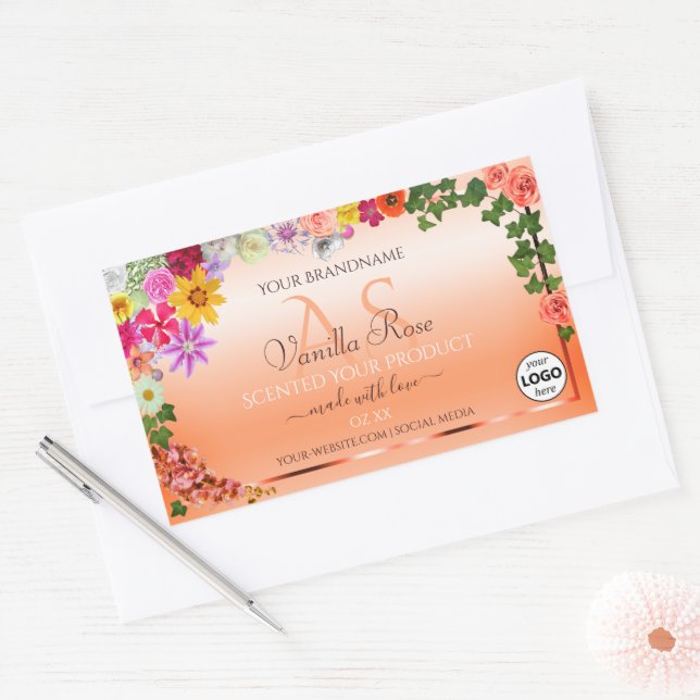 Floral Pastel Saumon Produit Étiquettes Monogramme (Enveloppe)