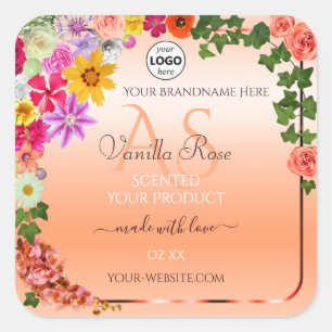 Floral Pastel Saumon Produit Étiquettes Monogramme