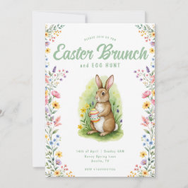 Floral Pastel Watercolor Bunny Easter Brunch Einladung