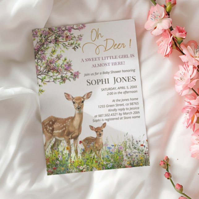 Floral Pastel Woodland Deer Baby shower Invitation (Créateur téléchargé)