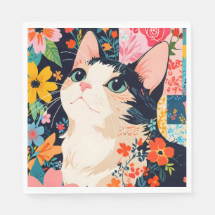 Floral Patchwork Cat Serviette