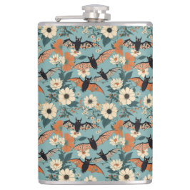 Floral Patchwork Halloween Bats & Flowers Flachmann