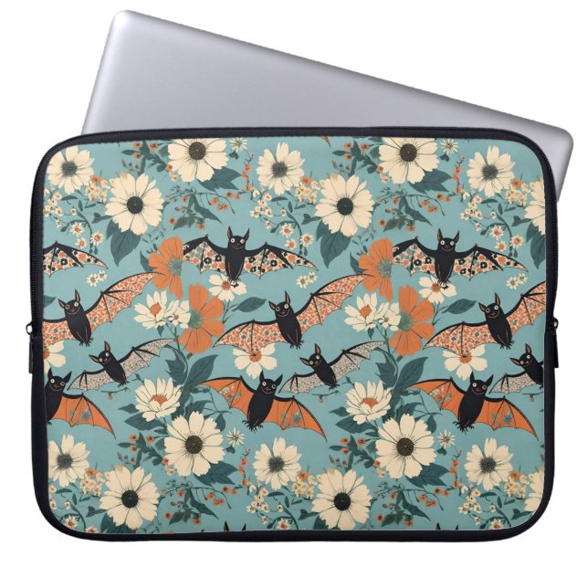 Floral Patchwork Halloween Bats & Flowers Laptopschutzhülle (Vorderseite)