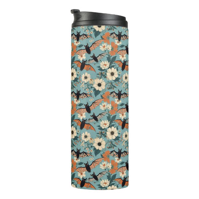 Floral Patchwork Halloween Bats & Flowers Thermosbecher (Nach rechts gedreht)