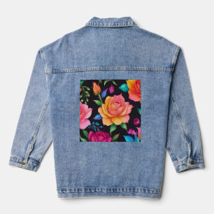 Floral Patern Rose Denim Jacket Jeansjacke