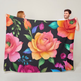Floral Patern Rose Fleece Blanket