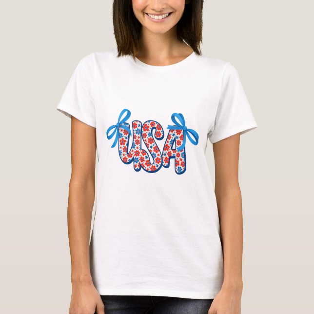 Floral Patriotic Coquette USA Bow T - Shirt (Vorderseite)