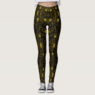 Floral pattern.03.FR.Yellowx4 Black BG Leggings
