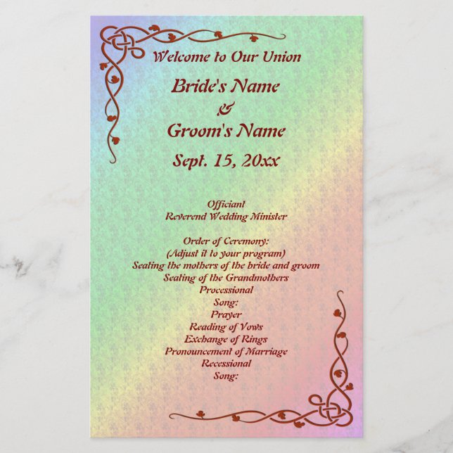 Floral Pattern Arc-en-ciel Programme de mariage d' (Devant)