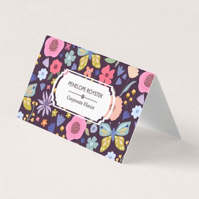Floral Pattern Dark Plum & Mauve Business Card Visitenkarten (Vorderseite)