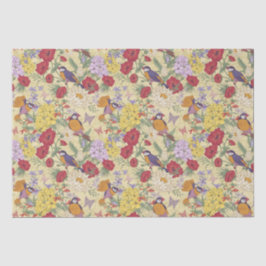 Floral Pattern Hydrangea Lilac Bluebell Birds Seidenpapier