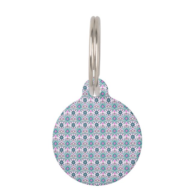 Floral Pattern in Hibiscus and Turquoise Haustiermarke (Vorderseite)
