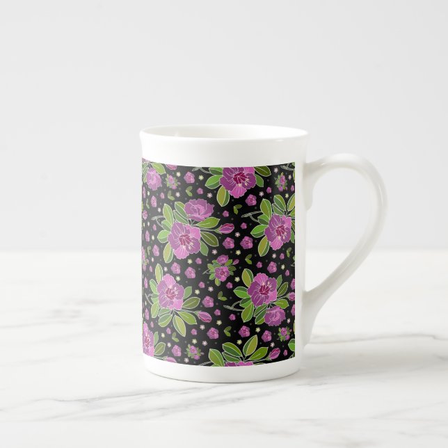 Floral Pattern Lilac Pink Green Black Prozellantasse (Rechts)