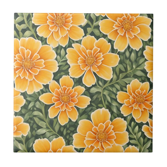 Floral Pattern Marigold-Blume Fliese (Vorderseite)