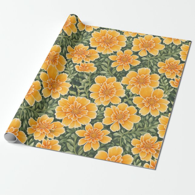 Floral Pattern Marigold-Blume Geschenkpapier (Ungerollt)