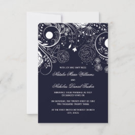 Floral Pattern Navy - 3x5 Hochzeitsankündigung Einladung